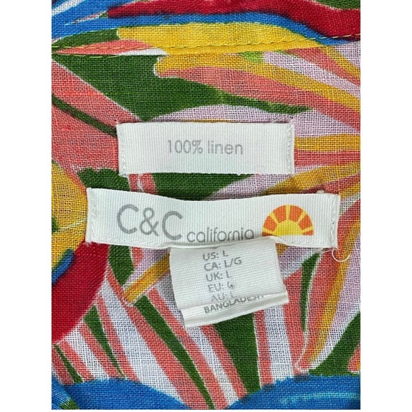C&C California Colorful Hawaiian-Style Button-Up Linen Women's Shirt Size L - Picture 10 of 10
